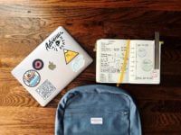 a backpack and a laptop